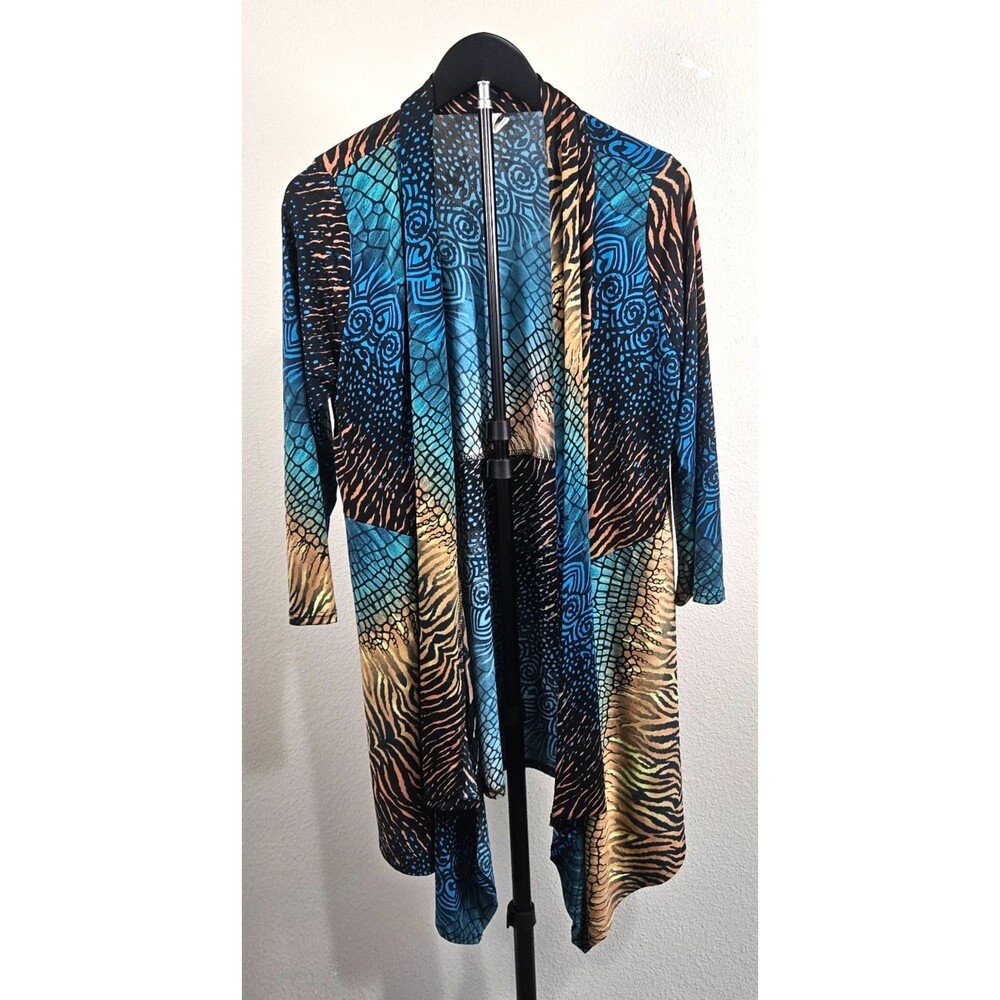 Pretty Woman USA Womens Large Open Front Drape Cardigan Animal Print Waterfall